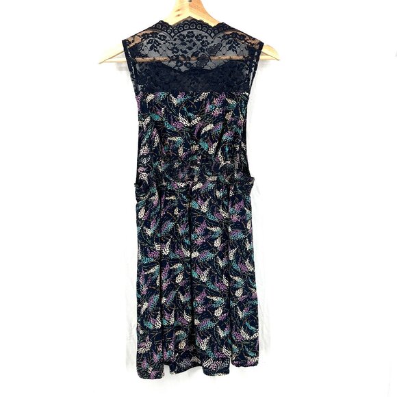 Free people lupine floral pinafore dress lace boho peasant prairie mini blue S - Picture 1 of 15